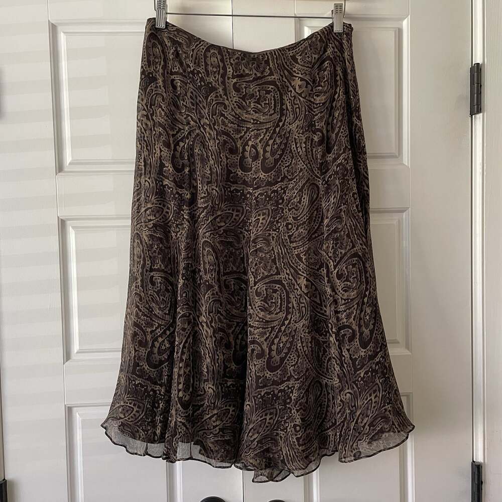 Lauren Ralph Lauren Vtg Silk Brown Paisley Flowy Midi Skirt Collegiate Fairy 10P